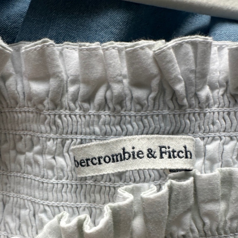 Abercrombie & Fitch Gingham Smocked Puff Sleeve Mini Dress Taupe Cottagecore S - Picture 3 of 4